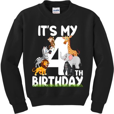 Kids It's My 4th Birthday Zoo Jungle Safari 4 Years Old Animals Kids Sweatshirt