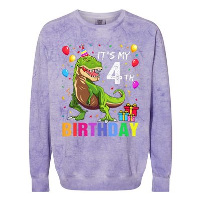 Kids Its My 4th Birthday Happy 4 Year T Rex Colorblast Crewneck Sweatshirt