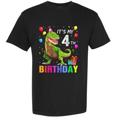 Kids Its My 4th Birthday Happy 4 Year T Rex Garment-Dyed Heavyweight T-Shirt