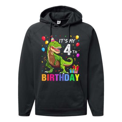 Kids Its My 4th Birthday Happy 4 Year T Rex Performance Fleece Hoodie