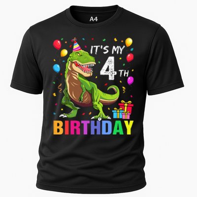 Kids Its My 4th Birthday Happy 4 Year T Rex Cooling Performance Crew T-Shirt