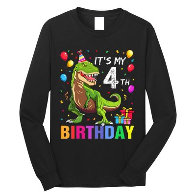 Kids Its My 4th Birthday Happy 4 Year T Rex Long Sleeve Shirt