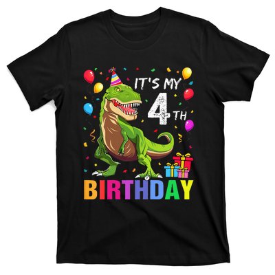 Kids Its My 4th Birthday Happy 4 Year T Rex T-Shirt