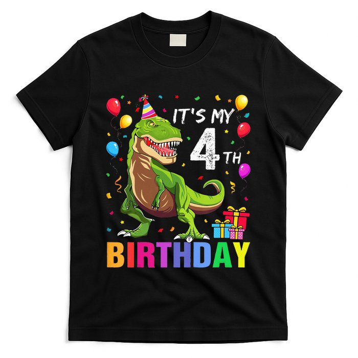 Kids Its My 4th Birthday Happy 4 Year T Rex T-Shirt