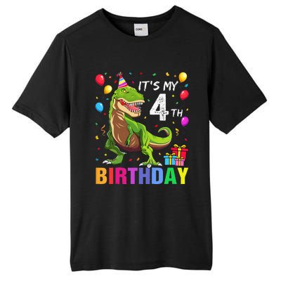 Kids Its My 4th Birthday Happy 4 Year T Rex Tall Fusion ChromaSoft Performance T-Shirt