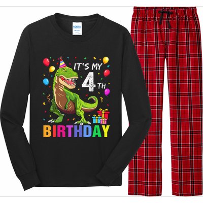 Kids Its My 4th Birthday Happy 4 Year T Rex Long Sleeve Pajama Set