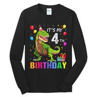 Kids Its My 4th Birthday Happy 4 Year T Rex Tall Long Sleeve T-Shirt