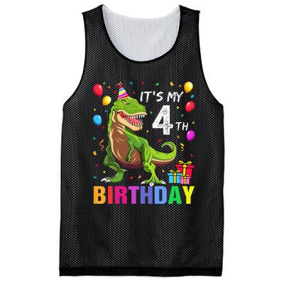 Kids Its My 4th Birthday Happy 4 Year T Rex Mesh Reversible Basketball Jersey Tank