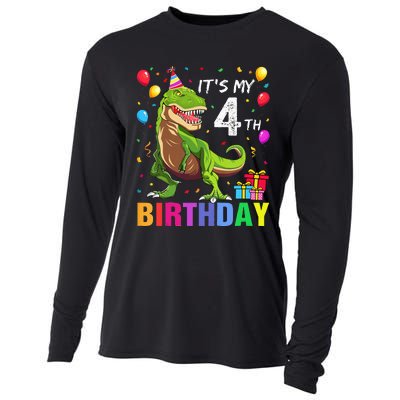 Kids Its My 4th Birthday Happy 4 Year T Rex Cooling Performance Long Sleeve Crew