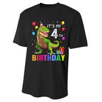 Kids Its My 4th Birthday Happy 4 Year T Rex Performance Sprint T-Shirt