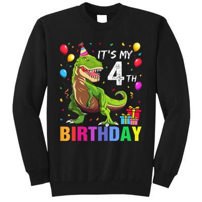 Kids Its My 4th Birthday Happy 4 Year T Rex Tall Sweatshirt