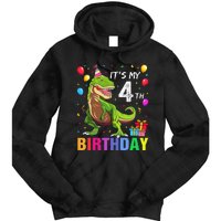 Kids Its My 4th Birthday Happy 4 Year T Rex Tie Dye Hoodie