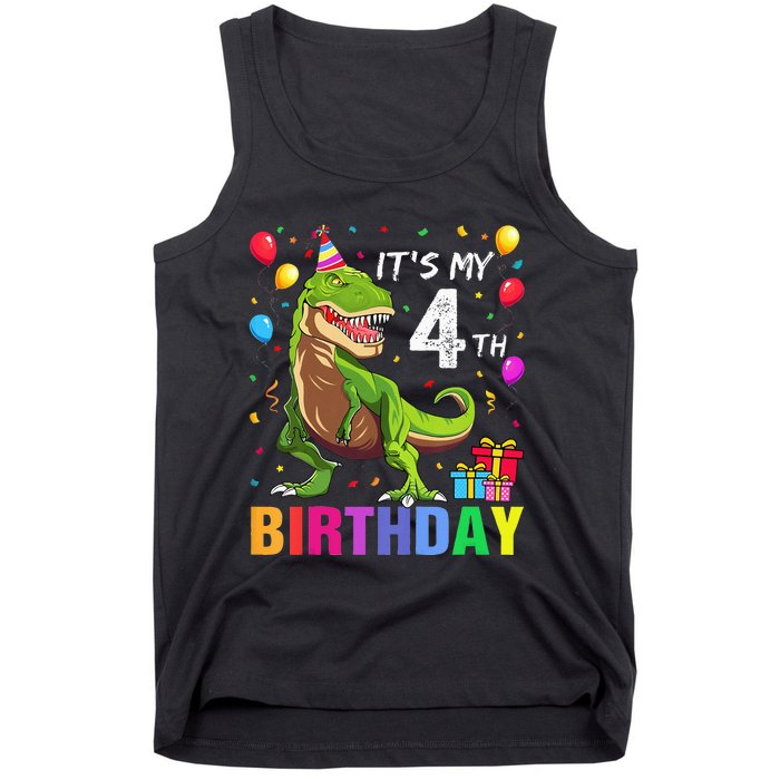 Kids Its My 4th Birthday Happy 4 Year T Rex Tank Top