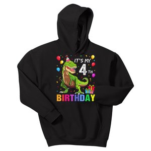 Kids Its My 4th Birthday Happy 4 Year T Rex Kids Hoodie