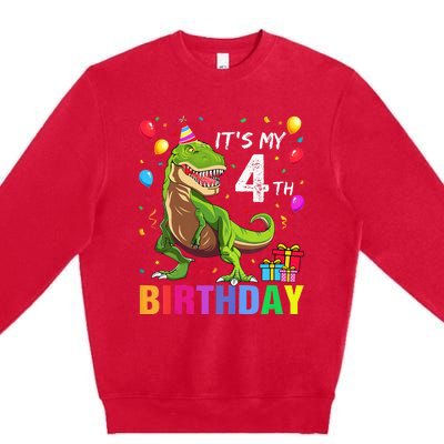 Kids Its My 4th Birthday Happy 4 Year T Rex Premium Crewneck Sweatshirt