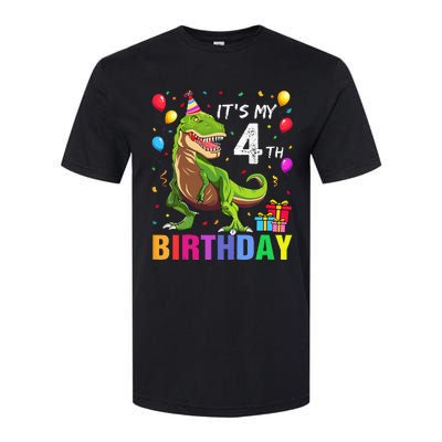 Kids Its My 4th Birthday Happy 4 Year T Rex Softstyle CVC T-Shirt