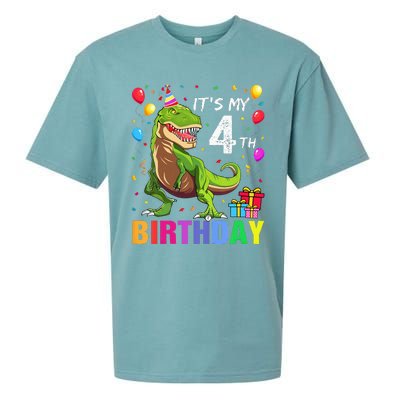 Kids Its My 4th Birthday Happy 4 Year T Rex Sueded Cloud Jersey T-Shirt