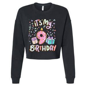 Kids Its My 9th Birthday Cake Donut 9 Year Old Confetti Cropped Pullover Crew