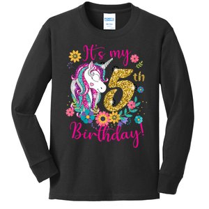 K.i.d.s It's My 5th Birthday Unicorn Lover Funny Birthday Girls Kids Long Sleeve Shirt