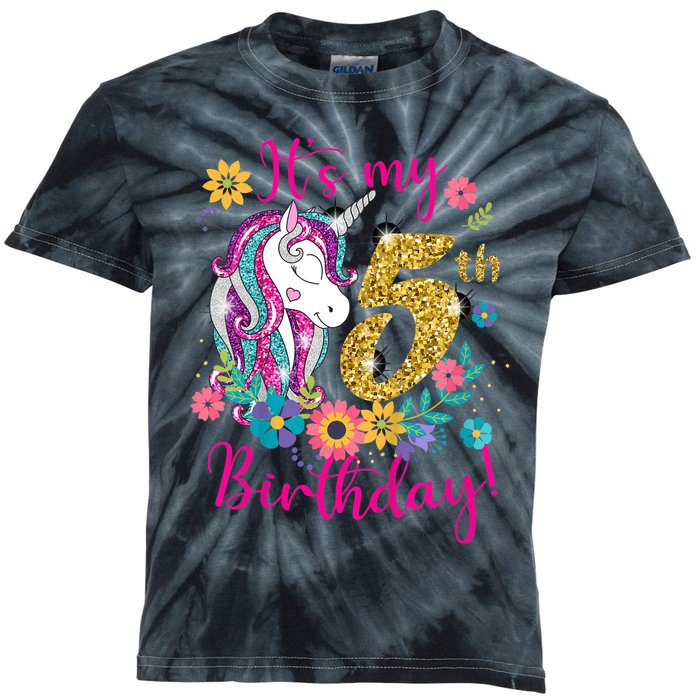 K.i.d.s It's My 5th Birthday Unicorn Lover Funny Birthday Girls Kids Tie-Dye T-Shirt