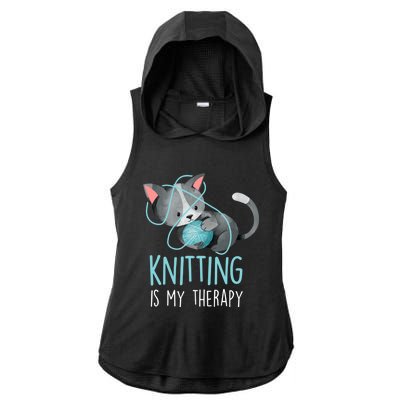 Knitting Is My Therapy Gift Funny Crocheting Cat Lover Great Gift Ladies PosiCharge Tri-Blend Wicking Draft Hoodie Tank