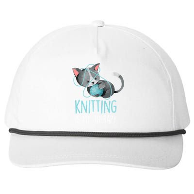 Knitting Is My Therapy Gift Funny Crocheting Cat Lover Great Gift Snapback Five-Panel Rope Hat