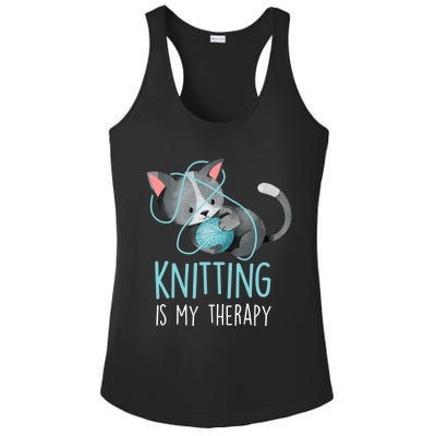 Knitting Is My Therapy Gift Funny Crocheting Cat Lover Great Gift Ladies PosiCharge Competitor Racerback Tank