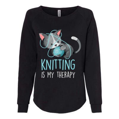 Knitting Is My Therapy Gift Funny Crocheting Cat Lover Great Gift Womens California Wash Sweatshirt