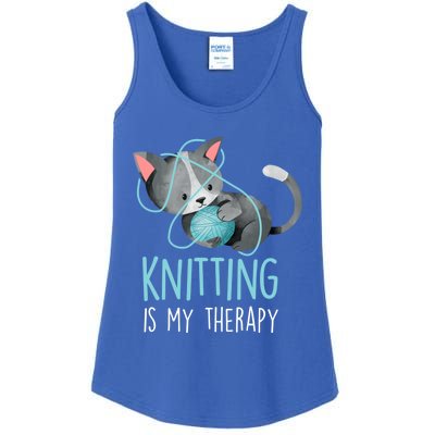 Knitting Is My Therapy Gift Funny Crocheting Cat Lover Great Gift Ladies Essential Tank