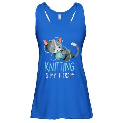 Knitting Is My Therapy Gift Funny Crocheting Cat Lover Great Gift Ladies Essential Flowy Tank