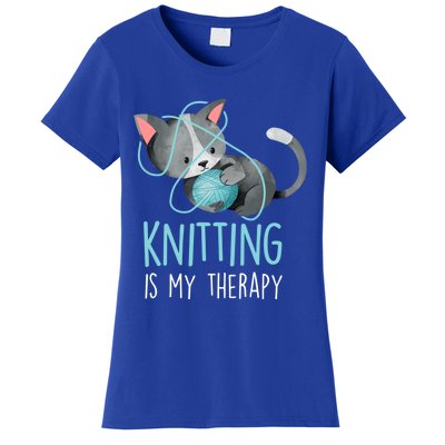 Knitting Is My Therapy Gift Funny Crocheting Cat Lover Great Gift Women's T-Shirt