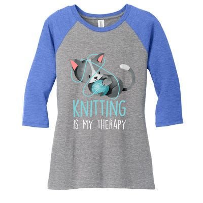 Knitting Is My Therapy Gift Funny Crocheting Cat Lover Great Gift Women's Tri-Blend 3/4-Sleeve Raglan Shirt