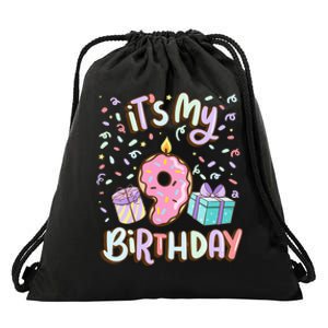 Kids Its My 9th Birthday Cake Donut 9 Year Old Confetti Drawstring Bag