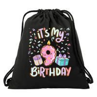 Kids Its My 9th Birthday Cake Donut 9 Year Old Confetti Drawstring Bag