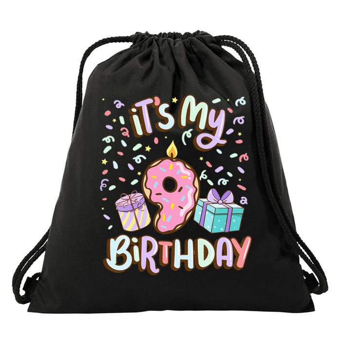 Kids Its My 9th Birthday Cake Donut 9 Year Old Confetti Drawstring Bag