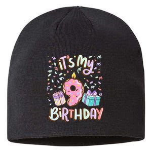 Kids Its My 9th Birthday Cake Donut 9 Year Old Confetti Sustainable Beanie