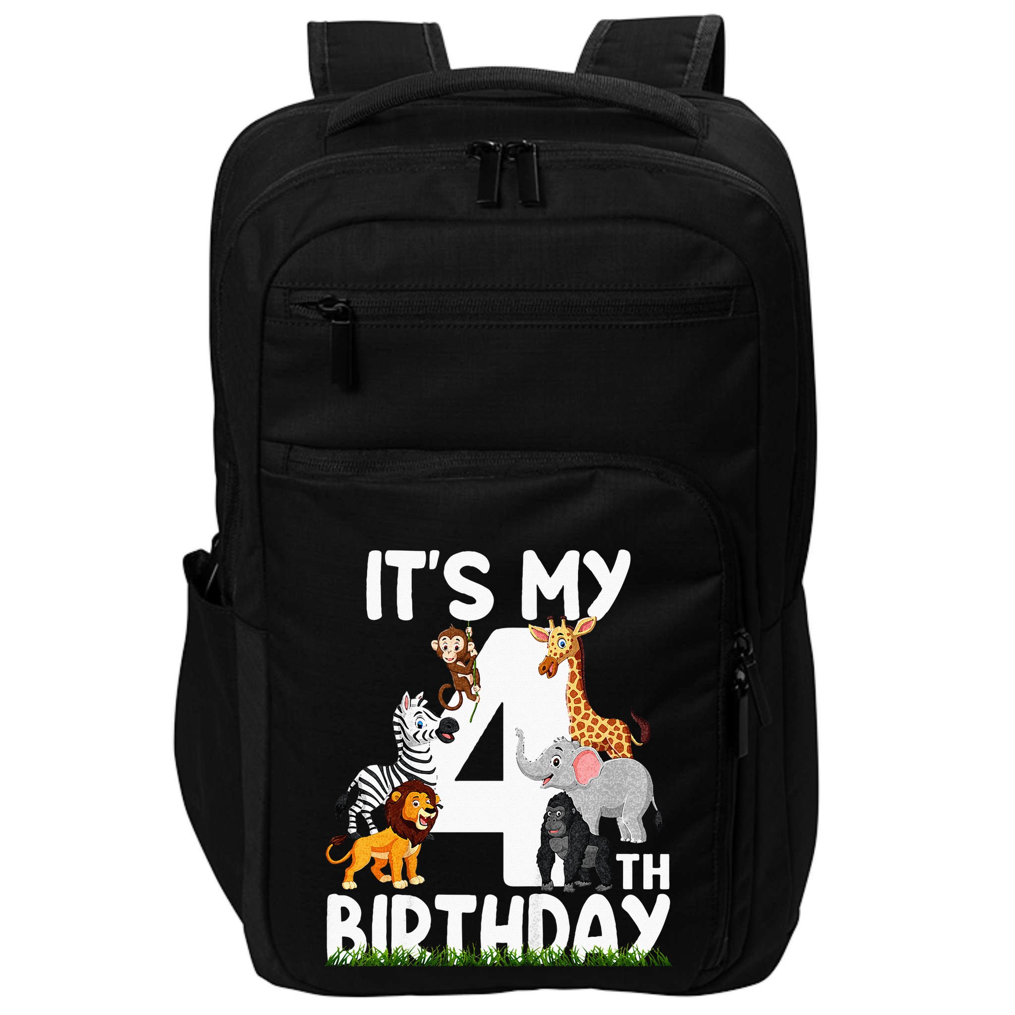 Kids Its My 4th Birthday Zoo Jungle Safari 4 Years Old Animals Impact Tech Backpack