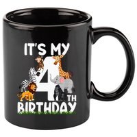 Kids Its My 4th Birthday Zoo Jungle Safari 4 Years Old Animals 11oz C Handle Ceramic Mug