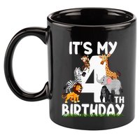 Kids Its My 4th Birthday Zoo Jungle Safari 4 Years Old Animals 11oz C Handle Ceramic Mug