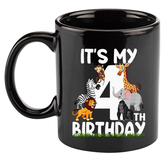 Kids Its My 4th Birthday Zoo Jungle Safari 4 Years Old Animals 11oz C Handle Ceramic Mug