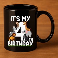 Kids Its My 4th Birthday Zoo Jungle Safari 4 Years Old Animals 11oz C Handle Ceramic Mug