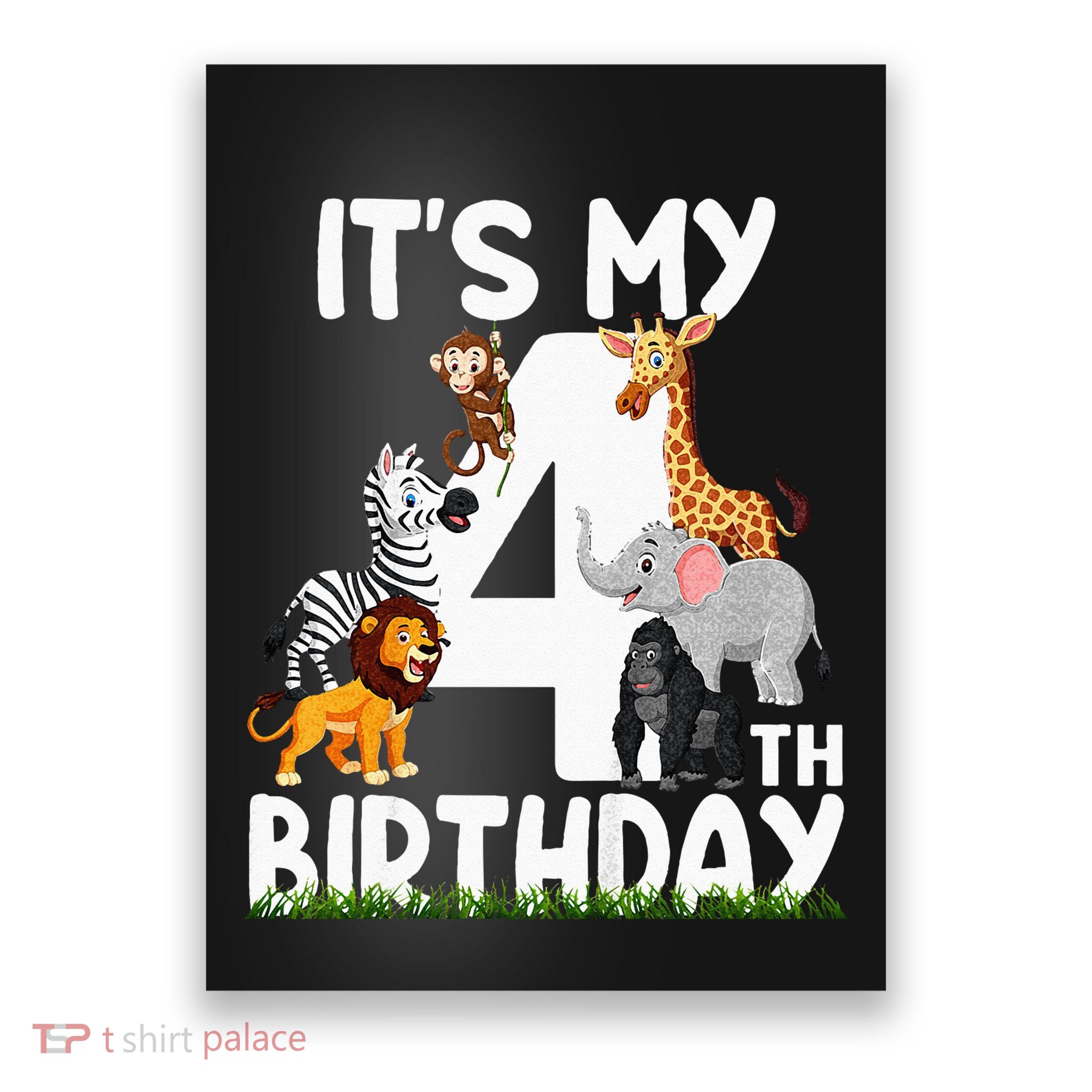 Kids Its My 4th Birthday Zoo Jungle Safari 4 Years Old Animals Poster