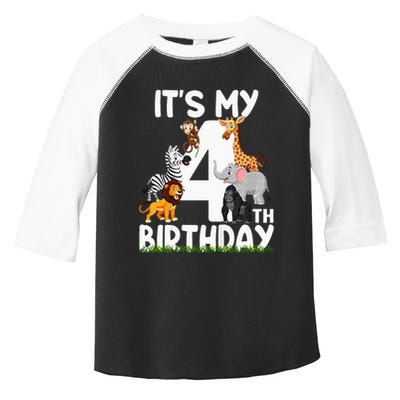 Kids Its My 4th Birthday Zoo Jungle Safari 4 Years Old Animals Toddler Fine Jersey T-Shirt