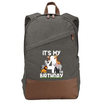 Kids Its My 4th Birthday Zoo Jungle Safari 4 Years Old Animals Cotton Canvas Backpack