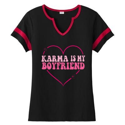 Karma Is My Partner Heart Groovy Spirituel Sarcastic Saying Ladies Halftime Notch Neck Tee