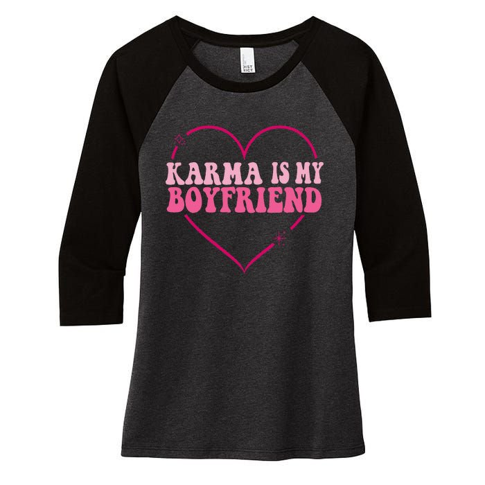 Karma Is My Partner Heart Groovy Spirituel Sarcastic Saying Women's Tri-Blend 3/4-Sleeve Raglan Shirt