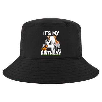 Kids Its My 4th Birthday Zoo Jungle Safari 4 Years Old Animals Cool Comfort Performance Bucket Hat
