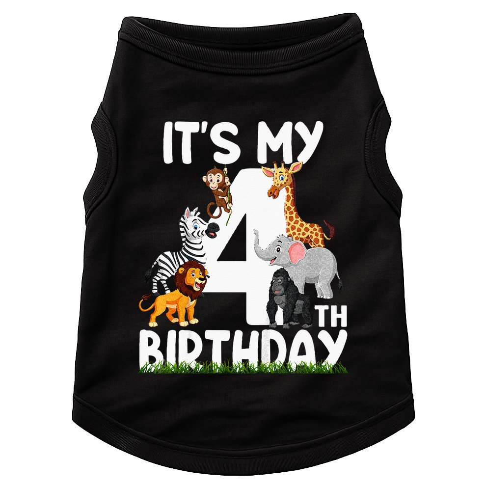 Kids Its My 4th Birthday Zoo Jungle Safari 4 Years Old Animals Doggie Tank