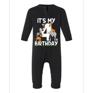 Kids Its My 4th Birthday Zoo Jungle Safari 4 Years Old Animals Infant Fleece One Piece