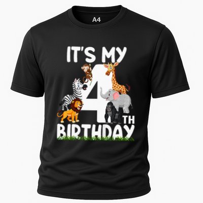 Kids Its My 4th Birthday Zoo Jungle Safari 4 Years Old Animals Performance Shirt